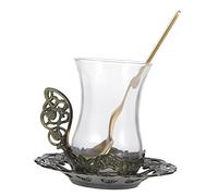 BESPORTBLE Vintage Clear Glass Tea Cup with Saucer and Spoon Hand-Blown High-Grade Thermal-Shock Resistant Glass Elegant Design for Loose-Leaf Tea Coffee and Daily Use