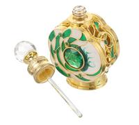 BESPORTBLE Vintage Green Glass Perfume Bottle Refillable Travel Essential Oil Container with Metal Flower Design Antique Style Keepsake for Home Decor and Portable Fragrance Storage