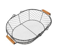 BESPORTBLE Vintage Metal Wire Basket with Wood Handle, Black Rustic Iron Storage Basket for Fruit, Vegetables, Snacks and Firewood, Large Indoor Kitchen Organizer for Pantry and Countertop