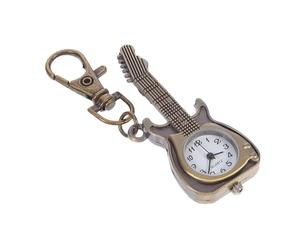 BESPORTBLE Vintage Pocket Watch with Quartz Movement and Glass Mirror Featuring A Unique Guitar Shape, Alloy Case, and Keychain Accessory, Designed for Students and Housekeepers as A Classic