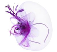 BESPORTBLE Vintage Purple Mesh Fascinator Headband with Plume Quill, Lightweight and Breathable Small Hat Shape Hair Accessory for Occasions and Outfit Decors