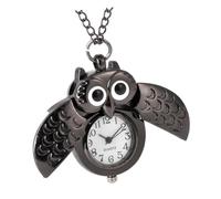 BESPORTBLE Vintage Retro Owl Pocket Watch Black, Creative Decorative Pocket Watch with Crescent Moon Wing Design, Classic Pendant for Friends and Family