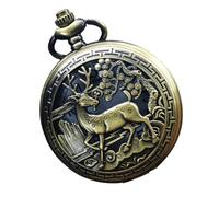 BESPORTBLE Vintage Small Metal Pocket Watch Retro Decorative Quartz Men’s Pocket Watch Deer Hollow Dial Flip Cover Battery Included for Daily Wear and Collectors