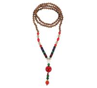BESPORTBLE Vintage Wooden Beads Necklace Long Ethnic Meditation Pendant Handmade Bodhi Prayer Beads Unisex Feng Shui Jewelry for Men and Women Symbolic Peace Buckle Design