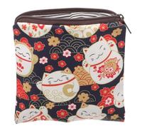 BESPORTBLE Waterproof Menstrual Pad Pouch Little Bag for Period Stuff with Zipper Cute Cartoon Blue Lucky Cat Design Travel Tampon and Sanitary Napkin Holder for Teens