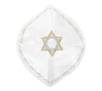 BESPORTBLE White Embroidered Hasidic Kippah Cap with Star of David for Men Breathable Satin Skullcap for Bar Mitzvah Synagogue Pilgrimage and Jewish Holidays Travel-friendly Folding Yarmulke