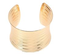 BESPORTBLE Wide Cuff Bangle Bracelet for Women, Open C Shape Iron Wire with Textured Gold Stripes, Chunky Wrap-Around Wrist Accessory for Daily and Party Wear