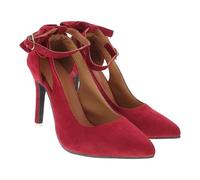 BESPORTBLE Women High Heels Bow Tie Ankle Strap Pumps Pointed Toe Fashion Shoes for Party Wedding Office Comfort Dark Red