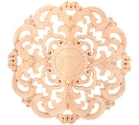 BESPORTBLE Wood Applique 5.91In Round Hollow Carved Decorative Onlay Unpainted Vintage Decal for Door Wall Furniture Desk Decoration