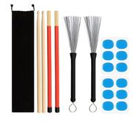 BESPORTBLE Wood Drumsticks and Metal Wire Brushes Set with Bamboo Handles, Professional Drumming Equipment Kit for and Adults, Includes Drum Dampeners and Storage Bag, Suitable for Drum Sets