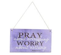 BESPORTBLE Wood Hanging Sign Decor Pray About Everything Worry Wall Hanging Tag Plaque Inspirational Religious God Christian Prayer Housewarming