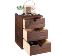 BESPORTBLE Wood Storage Drawers Multi Layer Storage Case Desktop Drawer Style Sorting Box with 3 Tiers Semi Circle Pulls Stackable Table Top Organizer for Home Office Bedroom Kitchen Bathroom