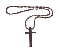 BESPORTBLE Wooden Cross Necklace: Beaded Religious Christian Catholic Crucifix Rosary Cross Necklace Costume Accessories for Women