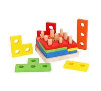 BESPORTBLE Wooden Geometric Puzzle for Detachable Chunky Blocks for Hand Eye Coordination Color and Shape Matching Educational Stack Sort Learning
