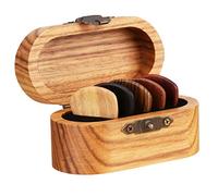 BESPORTBLE Wooden Guitar Pick Box Durable Plectrum Storage Organizer for Guitar Lovers Natural Design with Mixed Color Picks Present for Musicians
