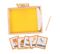 BESPORTBLE Wooden Montessori Sand Writing Tray for Preschoolers Educational Sand Art with Pen and Cards Tactile Sensory Learning for Early Language and Handwriting Skills Development