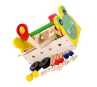 BESPORTBLE Wooden Tool Box Multi-function Solid Wood Construction Tool Kit for Boys Educational Portable Cartoon Playset for Developing Skills and Social Ability