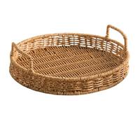 BESPORTBLE Woven Imitation Rattan Fruit Basket with Handles, Round Multi-Function Snack and Bread Serving Tray for Home Dining and Afternoon Tea Storage