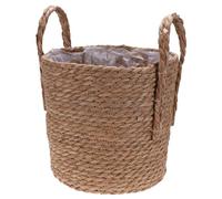 BESPORTBLE Woven Straw Small Plant Basket with Double Handles, Multipurpose Linen Flowerpot Storage Container for Indoor Home and Office, Light Brown Handwoven Shelf Basket