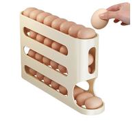 Besreey 4-Tier Automatic Scrolling Egg Rack, 33x18x7cm Automatic Egg Rolling Dispenser, 30 Eggs Holder Storage, Space-Saving Automatice Eggs Dispenser For Refrigerator, Large Capacity