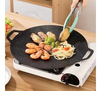 Besreey Korean Barbecue Grill Pan, 28cm Round Induction Griddle Pan, Flat Induction Griddle Pan, Plate, NonStick Coating and Uniform Heat Conduction for Home Outdoors