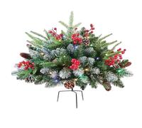 Besreey Prelit Artificial Christmas Tree Planter Filler, Pre-Illuminated Art Christmas Tree with Cones and Red Berries, Festive Christmas Decoration for Front Garden, Tub, Entrance, Path, Garden