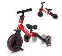 besrey 5 in 1 Toddler Bike for 10 Month to 4 Years Old Kids, Toddler Tricycle Kids Trikes Tricycle, Gift & Toys for Boy & Girl, Balance Training, Removable Pedals - Red