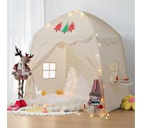 besrey Kids Play Tent Indoor/Outdoor - XXL Kids Playhouse with Banner & Lights, Spacious Indoor Tent for Kids, Children's Tent, Princess Tent, Bed Tent in beige