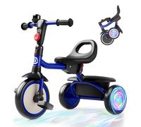 besrey Kids Tricycle with Flash Wheels for Ages 18 Months to 5 Years, Toddler Bike with Bell, Kids Tricycle, Trike for Toddlers, Blue Flash