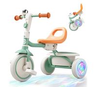 besrey Kids Tricycle with Flash Wheels for Ages 18 Months to 5 Years, Toddler Bike with Bell, Kids Tricycle, Trike for Toddlers, Green Flash