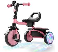 besrey Kids Tricycle with Flash Wheels for Ages 18 Months to 5 Years, Toddler Tricycle with Bell, Kids Tricycle, Gift for 2-5 Year Olds, Gift and Toy for Boys and Girls, Tricycle for Toddlers, Pink