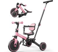 besrey Toddler Bike with Parent-Controlled Push Handle for 1-3 Years Old Girls and Boys, Foldable Kids Push Tricycle, Toddler Tricycle with Removable Pedals, Height Adjustable Seat