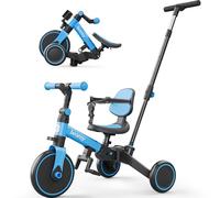 besrey Toddler Bike with Parent-Controlled Push Handle for 1-3 Years Old Girls and Boys, Foldable Kids Push Tricycle, Toddler Tricycle with Removable Pedals, Height Adjustable Seat