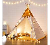 besrey Toddler Teepee Tent for Kids with Padded Mat & Lights - 100% Cotton Indoor Playhouse for Toddlers Foldable & Portable Tipi Tent for Boys & Girls, Cozy Reading & Play Tents in Yellow