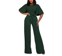 BessCops Womens Loose Short Sleeve Belted Wide Leg Pant Romper Jumpsuit Casual Business One Piece Outfits, 9green, X-Large