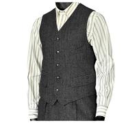BessDress Retro Herringbone Tweed Waistcoat for Men Plus Size V Neck Business Formal Vest with Multiple Pockets Black 3XL