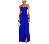 BessDress Satin Cocktail Dress Long Bridesmaid Prom Gown with Front Slit Mermaid Ruched Homecoming Dresses Royal Blue 8