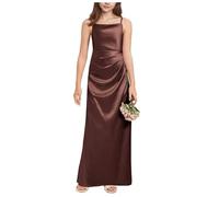 BessDress Satin Junior Bridesmaid Dresses for Wedding Spaghetti Straps Communion Gown A Line Flower Girl Dress Brown 10
