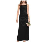 BessDress Satin Junior Bridesmaid Dresses for Wedding Spaghetti Straps Communion Gown A Line Flower Girl Dress Black 10