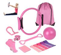 Besseling Pilates Kit 13 pcs, Pilates Essential Kit for Home Workouts, 12” Pilate Circle Yoga Ring, Pilates Ball, Resistance Bands, Pilates Socks, Pilates Sets for Women Gift (pink)