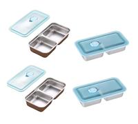 Besseling Snack Box with Compartments, Stainless Steel Snack Spots with Lids, Snackle Boxes Double Compartment, Reusable Snack Containers Dishwasher Safe (4pcs)
