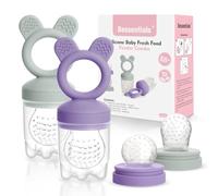 Bessentials Baby Fresh Fruit Food Feeder - 2 Pack Silicone Mesh Feeders for Infant Safe Self Feeding |3 Sizes Food Pouches Included| Suitable for Baby 4m+（ Purple+Misty Green）