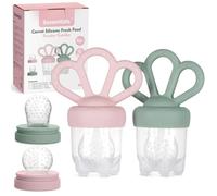 Bessentials Carrot Baby Fresh Fruit Food Feeder & 2 Pack Silicone Mesh Feeders | Safe Infant Self-Feeding|Includes 3 Sizes of Food Pouches |Suitable for Baby 4M+|BPA-Free (Pink & Grass Green)