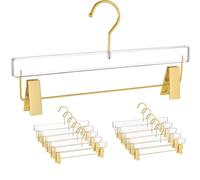 Besser 10 Pack Gold Acrylic Hangers,Clear Hanger with Gold Hook,Luxurious Skirt Pants Hangers Clips for Clothing Closet Storage