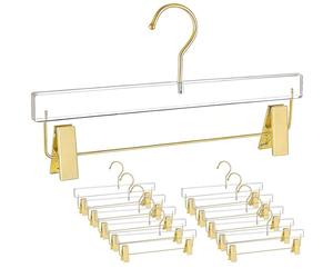 Besser 10 Pack Gold Acrylic Hangers,Clear Hanger with Gold Hook,Luxurious Skirt Pants Hangers Clips for Clothing Closet Storage