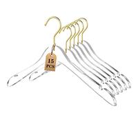 Besser 15 Pack Acrylic Hangers with Gold,Acrylic Clear Hanger,Premium Crystal Dress hanger Swivel Gold Hook Luxurious Shiny Clothes Hanger