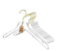 Besser 15 Pack Acrylic Hangers with Gold,Acrylic Clear Hanger,Premium Crystal Dress hanger Swivel Gold Hook Luxurious Shiny Clothes Hanger