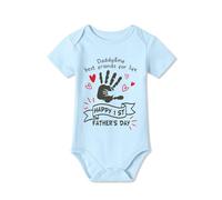 BesserBay 1st Father’s Day Baby Grow - 100% Cotton Soft Bodysuit Printed Short Sleeve Cute Onesies Unisex Blue 3-6 Months