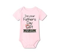 BesserBay Baby Newborn First Fathers Day Baby Grows Happy 1st Fathers Day Bodysuit Onesie Pink 9-12 Months