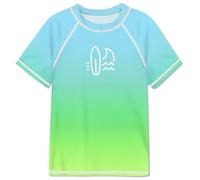 BesserBay Big Boys Sun Protective Short Sleeve Rash Vest Light Blue Green Gradient Crew Neck Swimming Shirt 13-14 Years